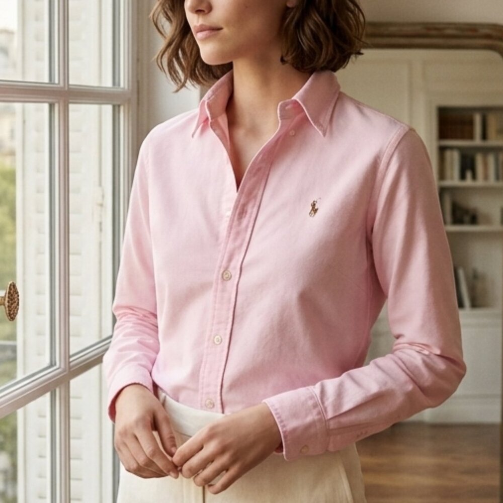 Ralph Lauren Slim Fit Women's Pink Button-Down Shirt Size 12
